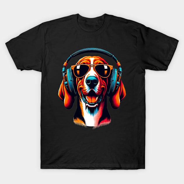 Smiling Redbone Coonhound DJ in Japanese Art Fusion T-Shirt by ArtRUs